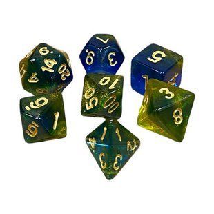 Набір дайсів DOUBLE COLOR GLITTER 7 DICE SET BLUE-YELLOW g7dglitdc08 фото