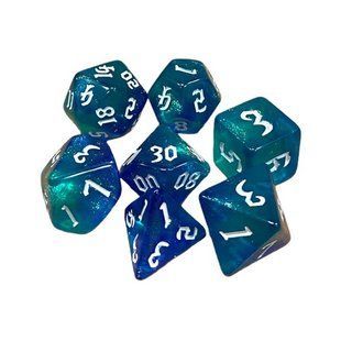 Набір дайсів DOUBLE COLOR GLITTER 7 DICE SET BLUE-AQUA g7dglitdc01 фото