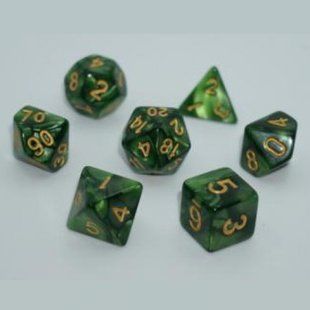 Набір дайсів PEARL 7 DICE SET DARK GREEN (W-GOLD) g7dpearl12 фото