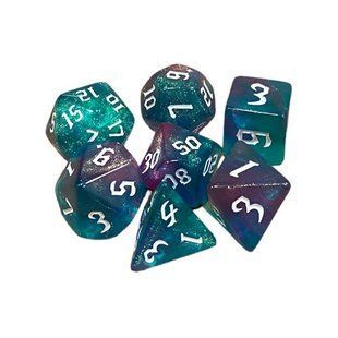 Набір дайсів DOUBLE COLOR GLITTER 7 DICE SET AQUA-PURPLE g7dglitdc02 фото