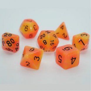 Набір дайсів DOUBLE COLOR GLOW IN THE DARK 7 DICE SET RED-ORANGE g7dglowdc03 фото