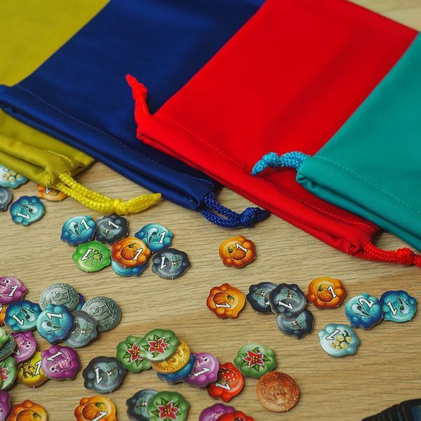 Комплект із 4-х мішечків 17х14 см до гри Пройдисвіти Кведлінбурга (4 кольори) YB-0001 фото