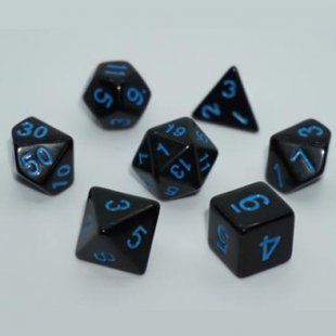 Набір дайсів OPAQUE 7 DICE SET BLACK (W-BLUE) g7dopaq12 фото